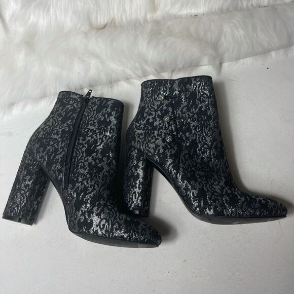 Nina glittery black & silver triple buttons booties with side zipper SZ8.5 - Picture 6 of 9